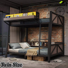 Bellemave® Heavy Duty Metal Bunk Bed Frame with Storage Shelves, LED Lights & USB Ports, Black Bellemave®