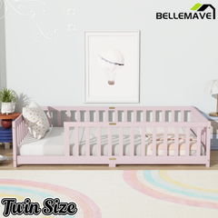 Bellemave® Twin Size Montessori Floor Bed for Kids,Twin Floor Bed Frame with Slats,Solid Wood Twin Bed Frame for Girls Boys,Grey Bellemave®