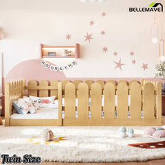 Montessori kids bedroom with solid wood floor bed