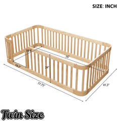 Bellemave® Twin Size Wood Montessori Floor Bed with Fence Bellemave®