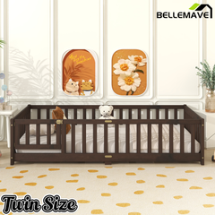 Bellemave® Twin Size Montessori Floor Bed for Kids,Twin Floor Bed Frame with Slats,Solid Wood Twin Bed Frame for Girls Boys,Grey Bellemave®