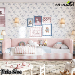 Bellemave® Montessori Floor Bed for Kids, Upholstered Teddy Fleece Low Profile Platform Bed with Side Guardrails