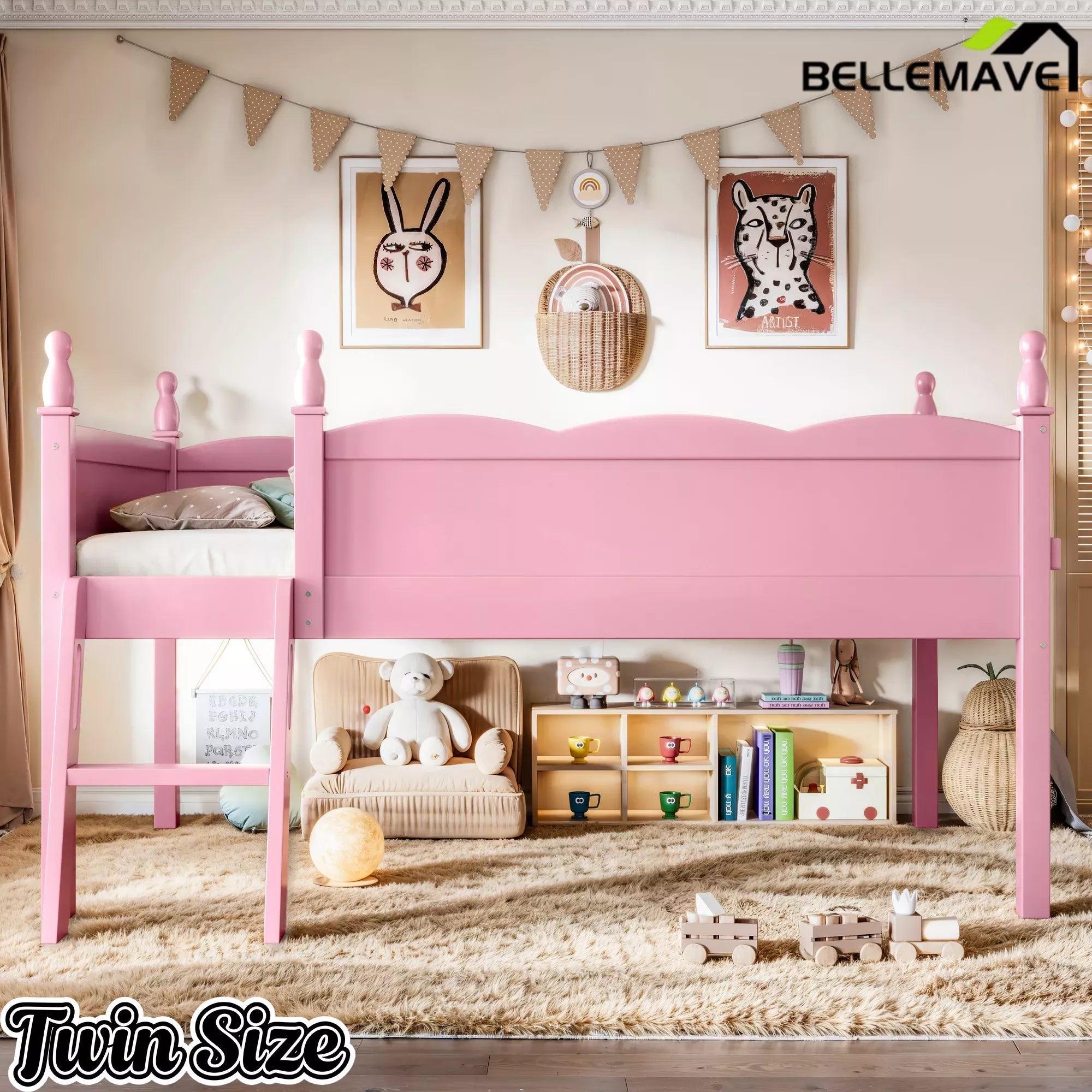 Bellemave® Kids Low Loft Bed with Bookshelf for Girls & Boys Bellemave®