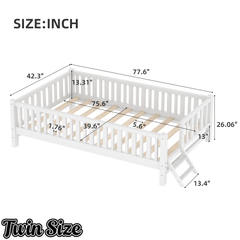 Bellemave® Wood Twin Size Platform Bed with Guardrail, Kids Bed Frame with Stairs Bellemave®