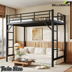 Bellemave® Metal Loft Bed with Ladder & Guardrails – Space-Saving Loft Bed Frame for Small Room, No Box Spring Needed Bellemave®