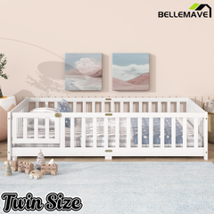 Bellemave® Twin Size Montessori Floor Bed for Kids,Twin Floor Bed Frame with Slats,Solid Wood Twin Bed Frame for Girls Boys,Grey Bellemave®