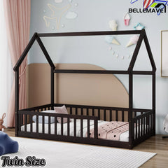 Bellemave® espresso twin Montessori floor bed setup