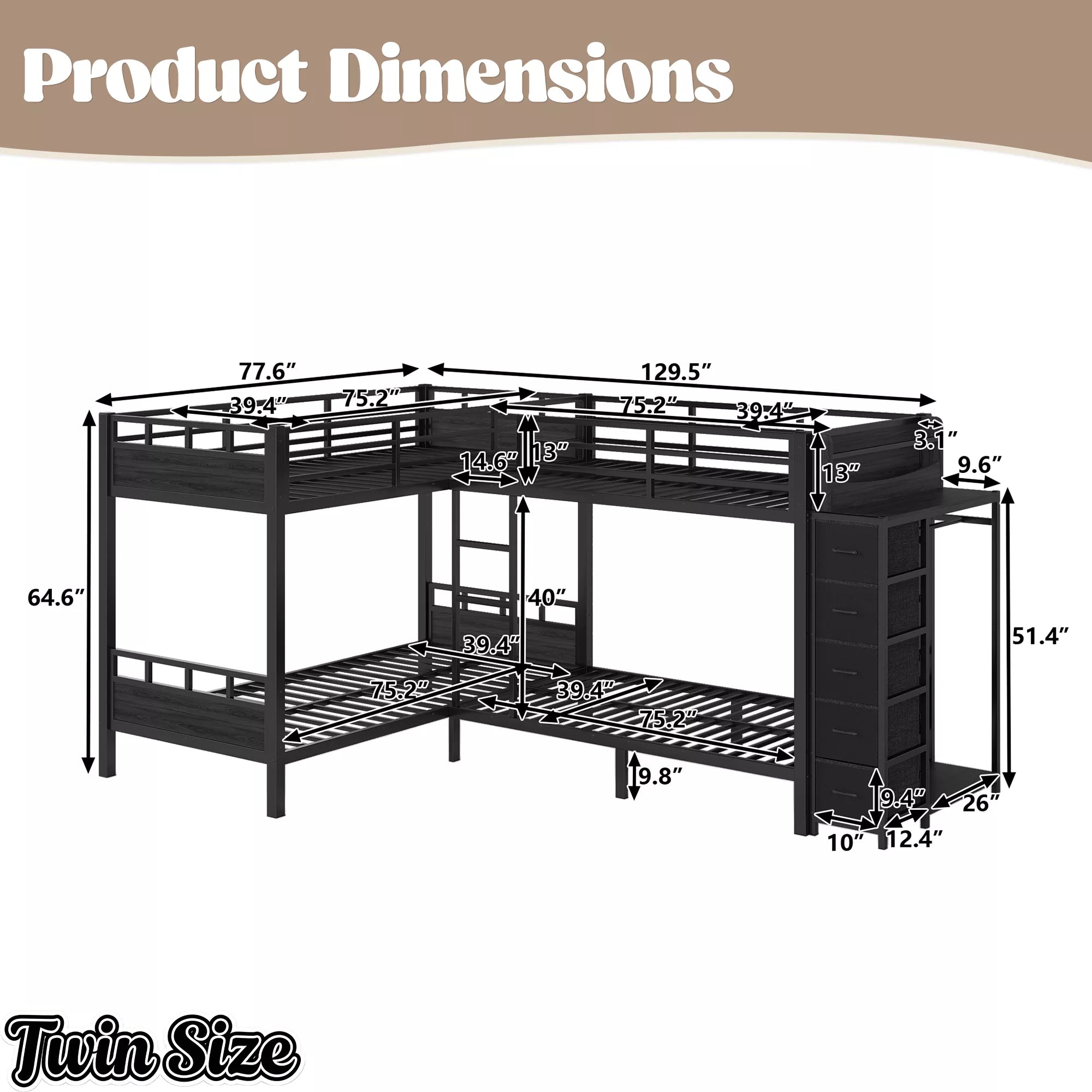 twin size bunk bed dimensions and layout