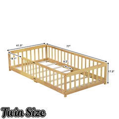 Bellemave® Twin Size Montessori Floor Bed for Kids,Twin Floor Bed Frame with Slats,Solid Wood Twin Bed Frame for Girls Boys,Grey Bellemave®