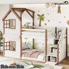 Twin over twin bunk bed with storage staircase drawers