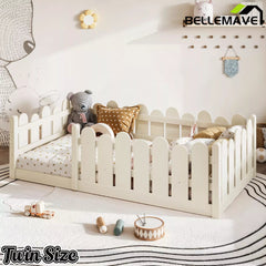 Bellemave® Kids Montessori Floor Bed with Rounded Safety Guardrail,Solid Wood Montessori Bed for Girls & Boys Bellemave®