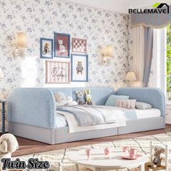 Bellemave® Montessori Floor Bed for Kids, Upholstered Teddy Fleece Low Profile Platform Bed with Side Guardrails