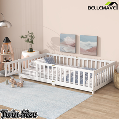 Bellemave® Twin Size Montessori Floor Bed for Kids,Twin Floor Bed Frame with Slats,Solid Wood Twin Bed Frame for Girls Boys,Grey Bellemave®