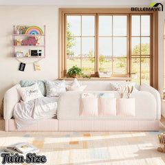 kids upholstered floor bed with full surround safety rails