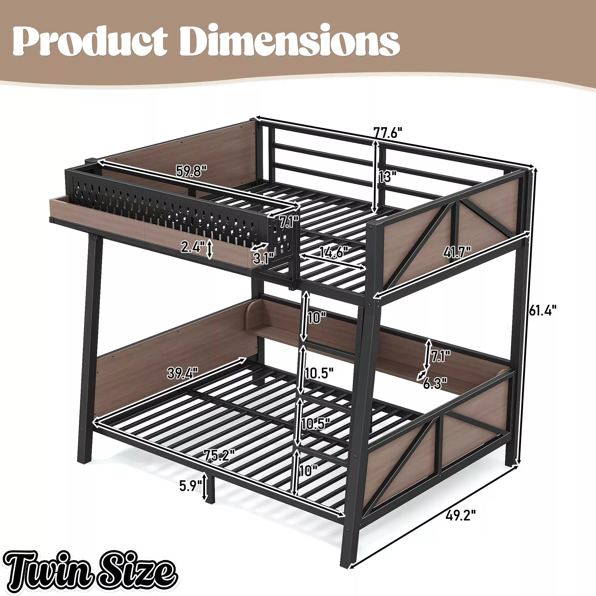 Bellemave® Heavy Duty Metal Bunk Bed Frame with Storage Shelves, LED Lights & USB Ports, Black Bellemave®