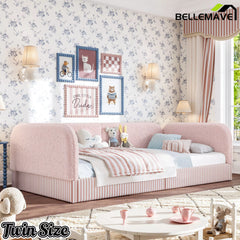 Bellemave® Montessori Floor Bed for Kids, Upholstered Teddy Fleece Low Profile Platform Bed with Side Guardrails