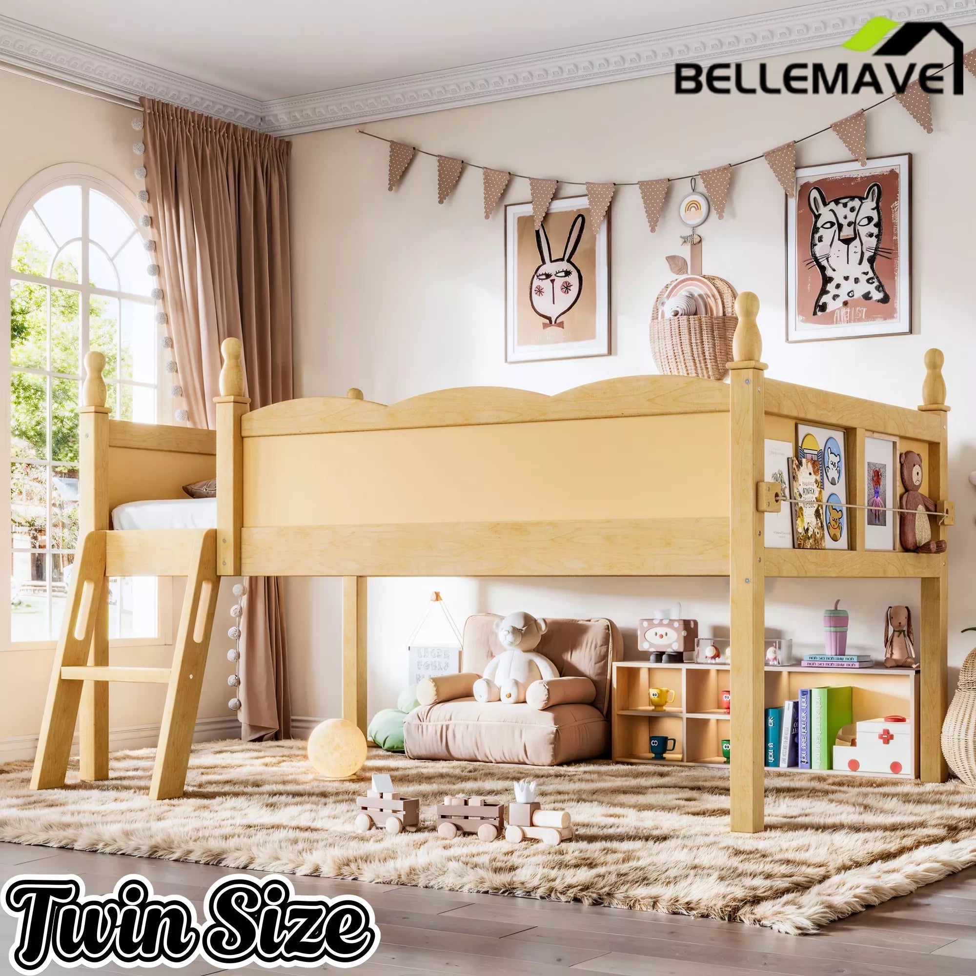 Bellemave® Kids Low Loft Bed with Bookshelf for Girls & Boys Bellemave®