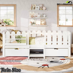 Low Profile Kids Platform Bed with Safety Guardrail