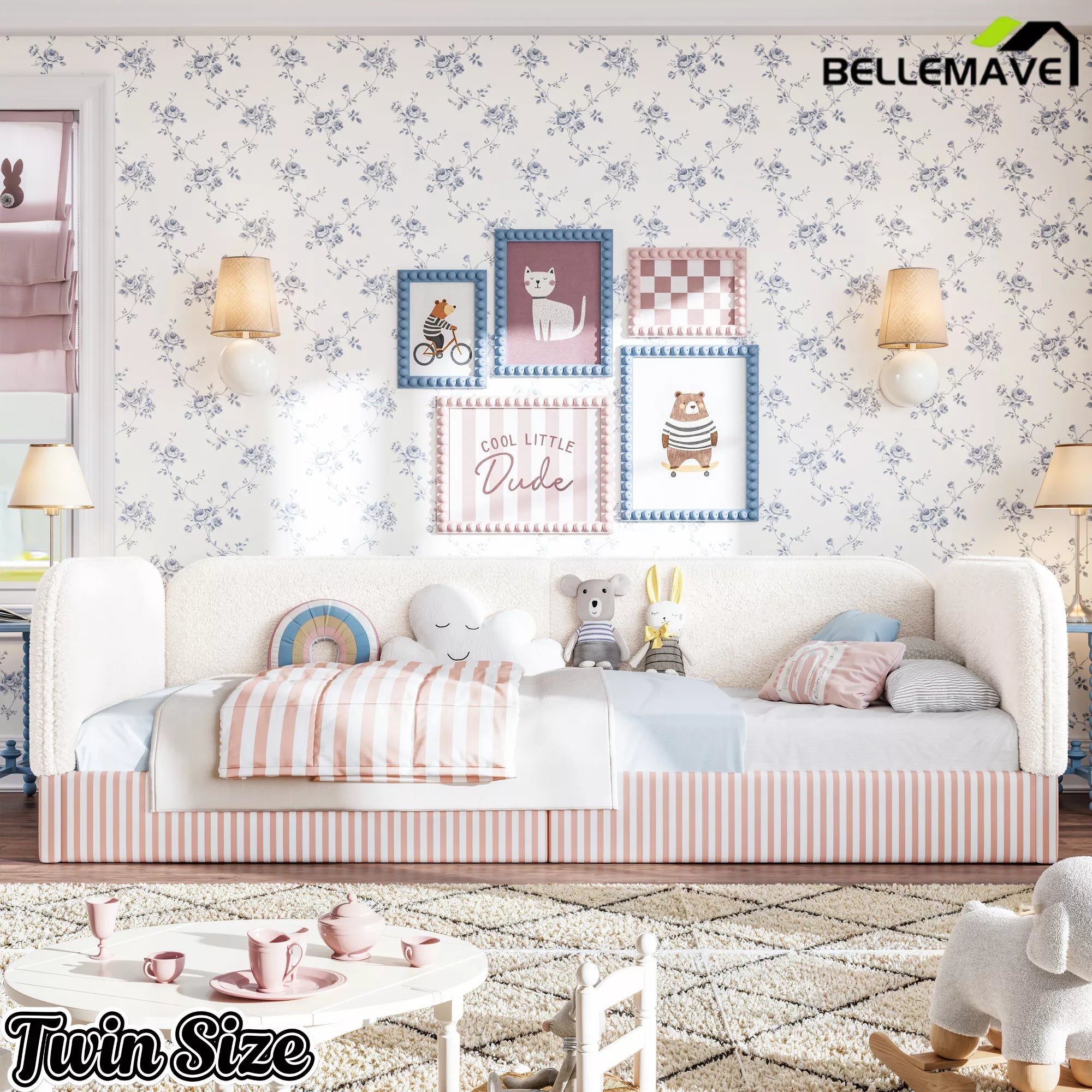 montessori floor bed with upholstered guardrails for kids
