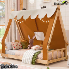 Bellemave® Tent House Bed with Skylight and Lights, Kids Canopy House Bed with Deer Antler Design