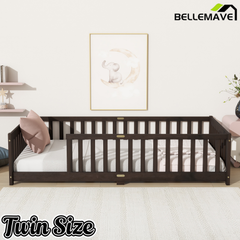 Bellemave® Twin Size Montessori Floor Bed for Kids,Twin Floor Bed Frame with Slats,Solid Wood Twin Bed Frame for Girls Boys,Grey Bellemave®