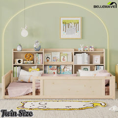 Wooden kids bed with fence style frame for bedroom