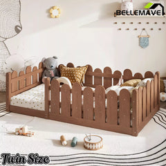 Bellemave® Kids Montessori Floor Bed with Rounded Safety Guardrail,Solid Wood Montessori Bed for Girls & Boys Bellemave®