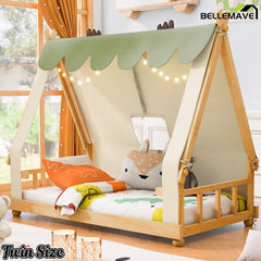 Bellemave® Tent House Bed with Skylight and Lights, Kids Canopy House Bed with Deer Antler Design