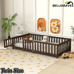 Bellemave® Twin Size Montessori Floor Bed for Kids,Twin Floor Bed Frame with Slats,Solid Wood Twin Bed Frame for Girls Boys,Grey Bellemave®