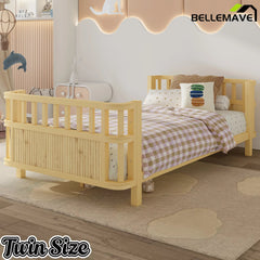 Bellemave® Montessori Floor Bed Frame with Removable Safety Rails – Solid Wood Low Profile Platform Bed for Kids Bellemave®
