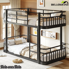 black twin bunk bed with safety guardrails