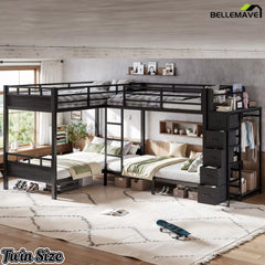 twin size metal bunk bed with storage wardrobe