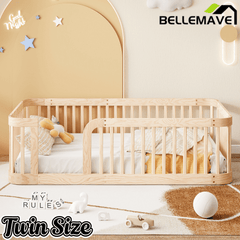 Bellemave® Twin Size Wood Montessori Floor Bed with Fence Bellemave®