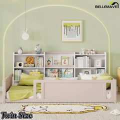 Twin size wooden platform floor bed with safety rails