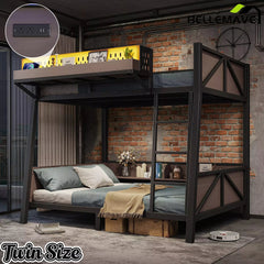 Bellemave® Heavy Duty Metal Bunk Bed Frame with Storage Shelves, LED Lights & USB Ports, Black Bellemave®