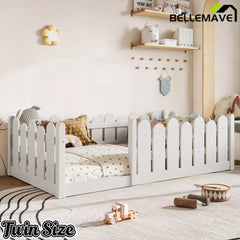 Bellemave® Kids Montessori Floor Bed with Rounded Safety Guardrail,Solid Wood Montessori Bed for Girls & Boys Bellemave®