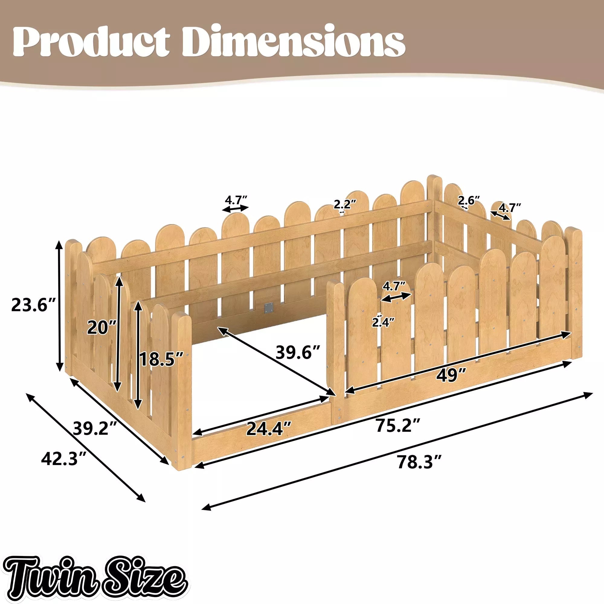 Bellemave® Kids Montessori Floor Bed with Rounded Safety Guardrail,Solid Wood Montessori Bed for Girls & Boys Bellemave®