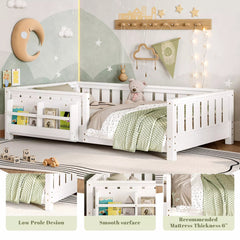 Bellemave® Kids Montessori Floor Bed with Safety Guardrails, Built-in Bookcase & Wooden Slats — Twin, Full, Queen Sizes Bellemave®
