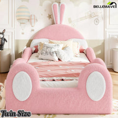 Twin size rabbit headboard kids platform bed front view