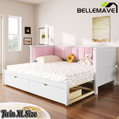 Bellemave® Twin XL to King Size Convertible Daybed with Two Storage Drawers and Upholstered Backrest Bellemave®