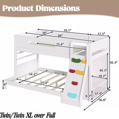 Bellemave® Solid Wood Bunk Bed with Built-in Wardrobe, Storage & Kids Climbing Wall, Full Safety Guardrails, Reinforced Wood Slats, Multiple Sizes Available Bellemave®