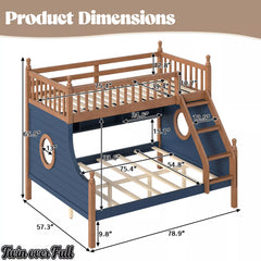 Product dimensions diagram for the Twin over Full wooden bunk bed