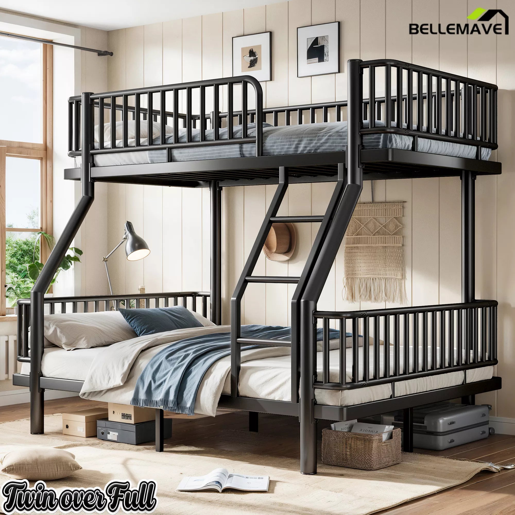 Black Metal Twin Over Full Bunk Bed