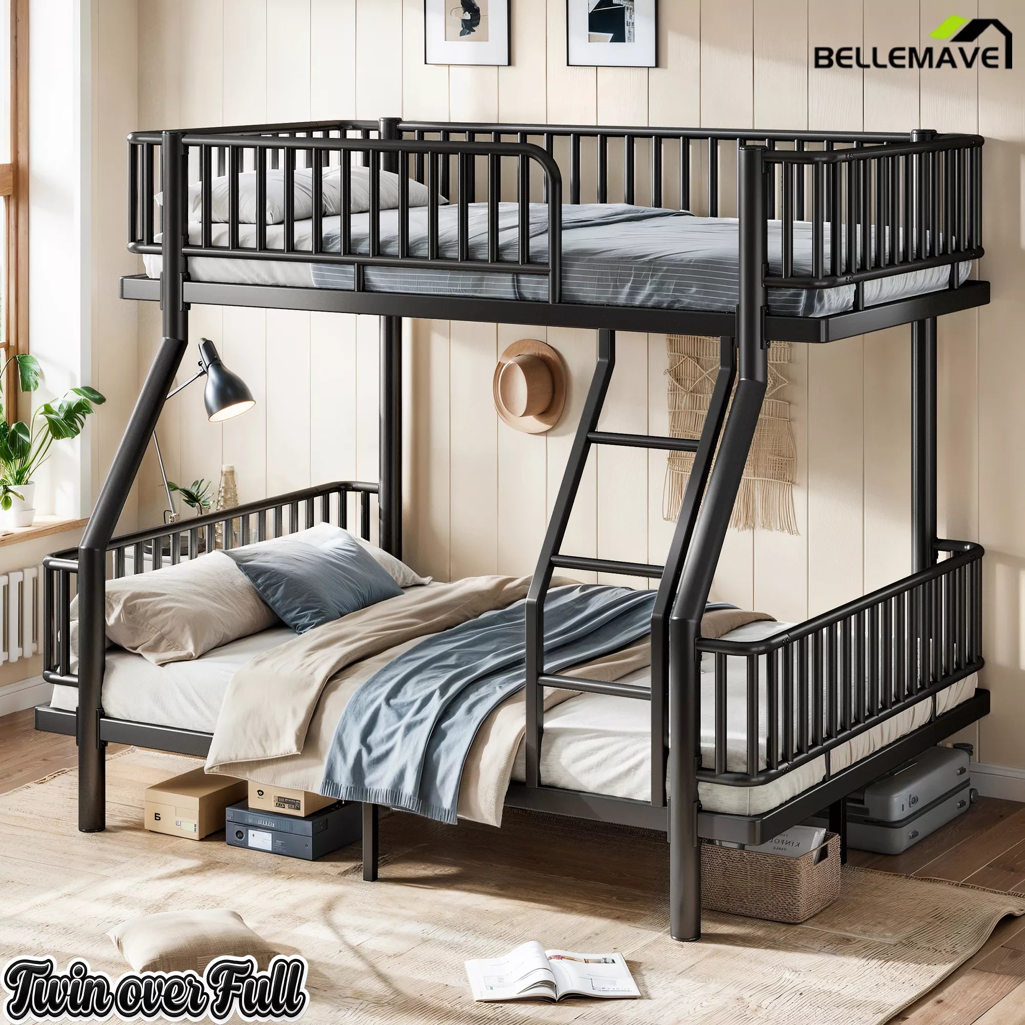 Twin Over Full Metal Bunk Bed with Ladder