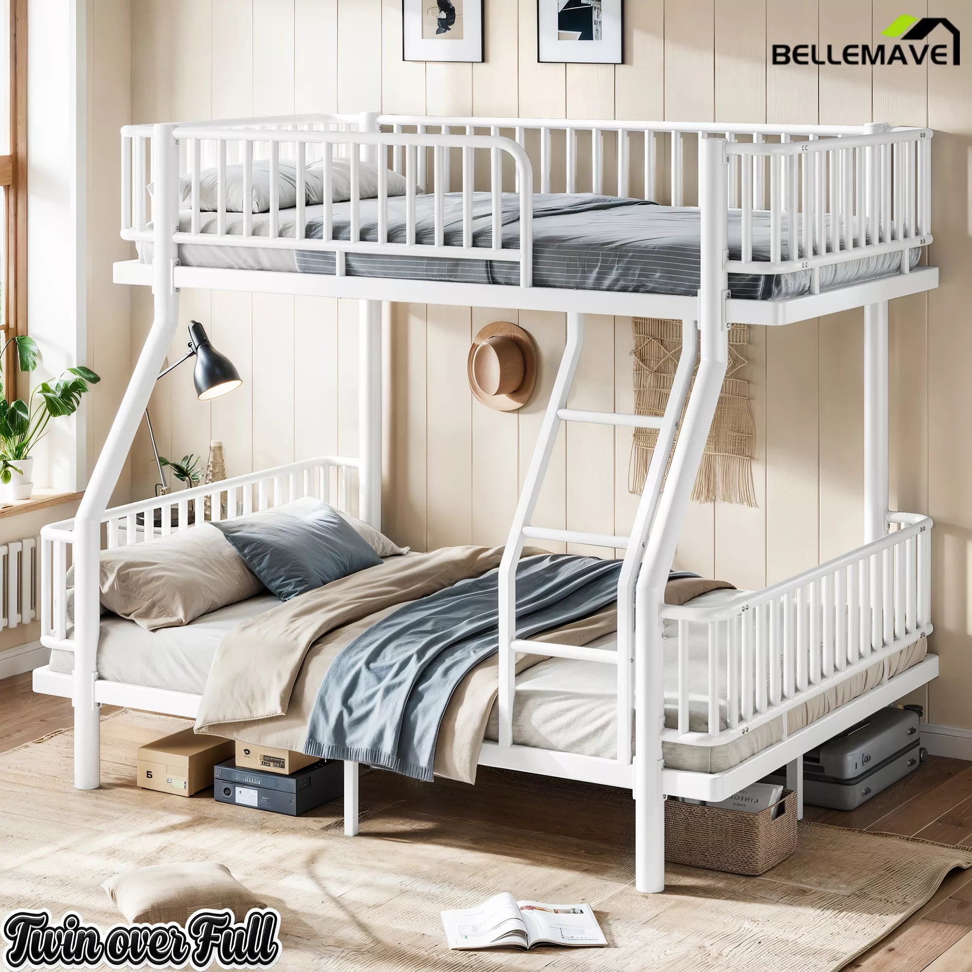 White Twin Over Full Bunk Bed in Bedroom