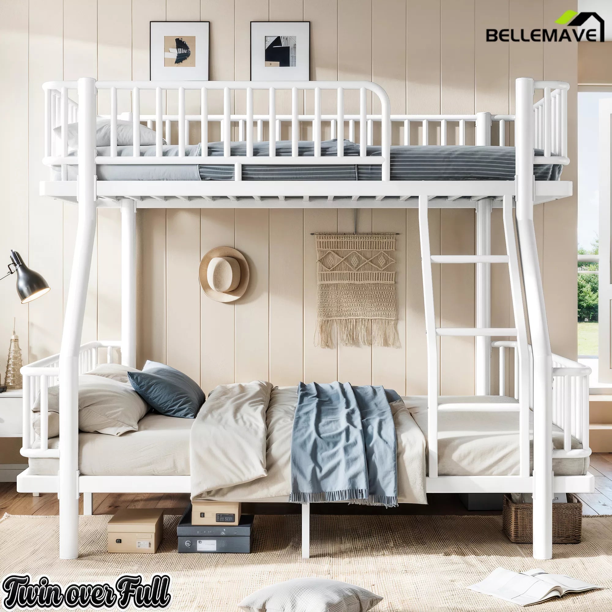 White Metal Twin Over Full Bunk Bed