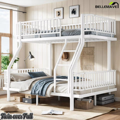 Twin Over Full White Bunk Bed with Guardrails