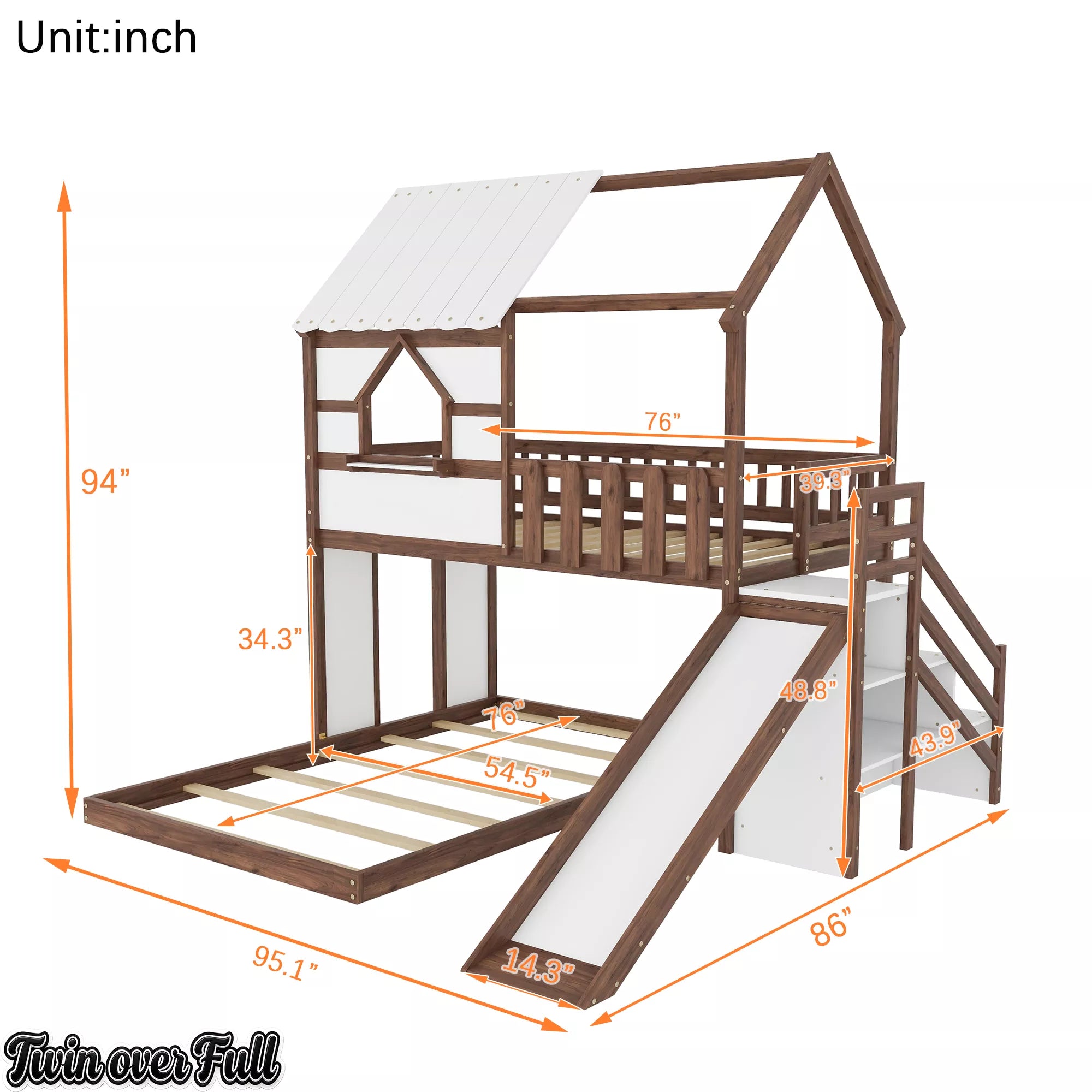Twin over full bunk bed dimensions with slide and stairs