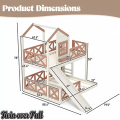 Bellemave® Bunk Bed Twin Over Full with Rail & Slide, House Bed for Kids, Floor Bunk bed with Fence Bellemave®