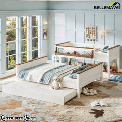 Twin over full wood bunk bed with trundle and shelf